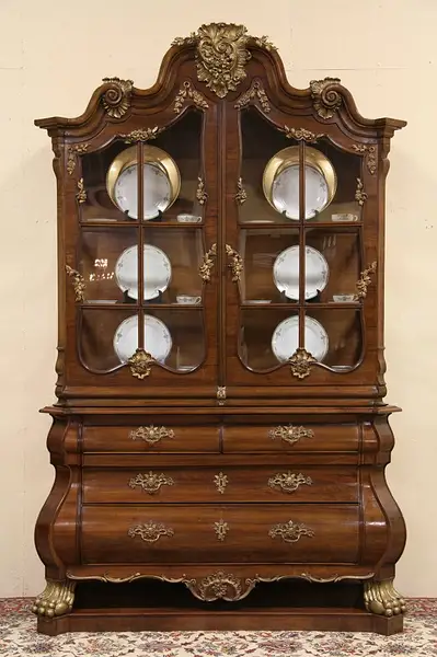 Main image of Baroque Bombe Antique 1910 China or Curio Display Cabinet