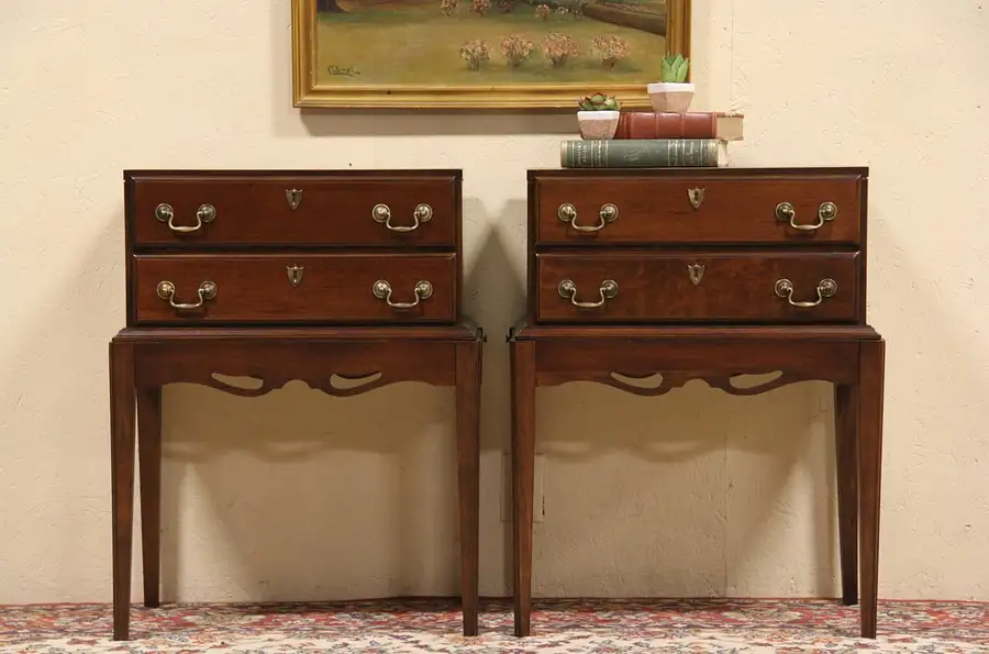 Main image of Pair of Silver Chest End Tables, Pull Out Shelves