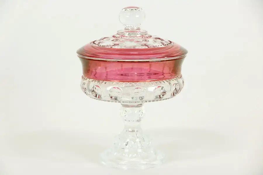 Main image of King's Crown or Thumbprint Cranberry Covered Candy Dish