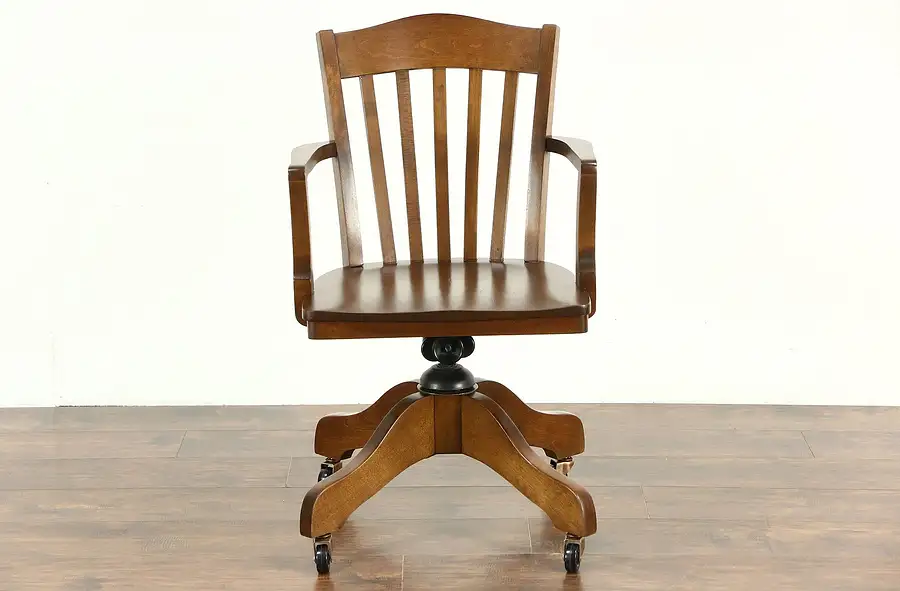 Main image of Library or Office 1930's Vintage Swivel Adjustable Desk Chair with Arms