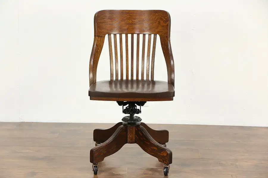 Main image of Oak Quarter Sawn 1910 Antique Adjustable Swivel Desk Chair