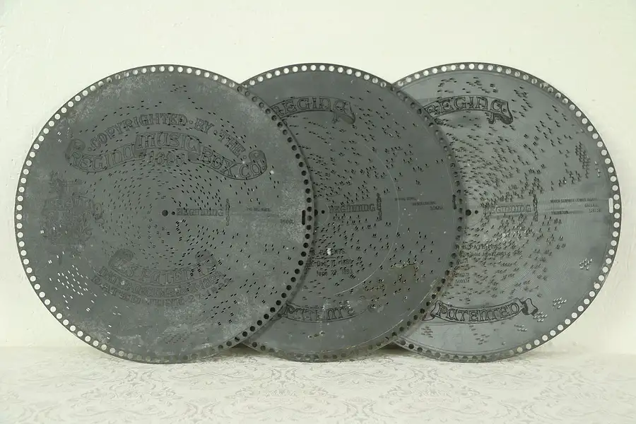 Main image of Three Antique 15 1/2" Regina Music Box Discs