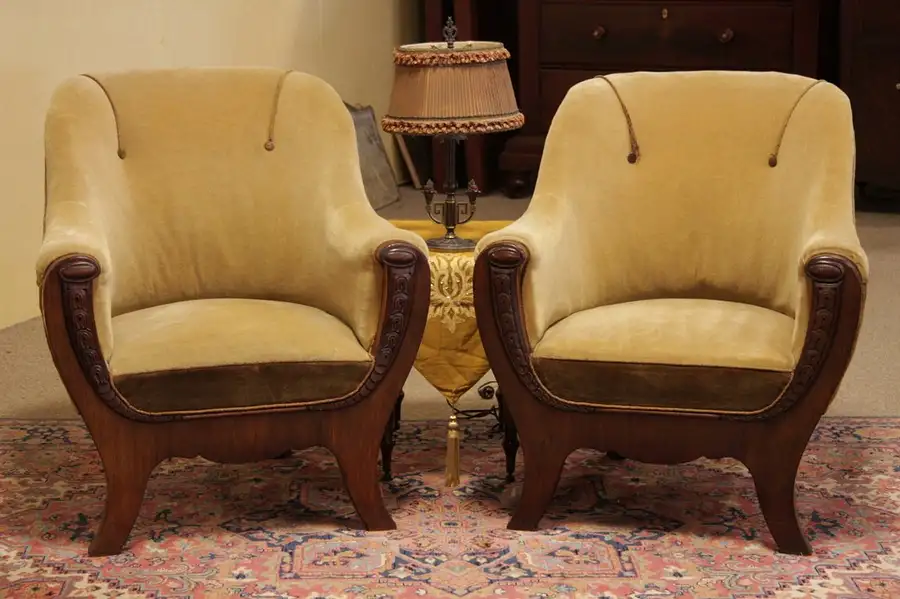 Main image of Art Nouveau Carved Mahogany Pair of Armchairs