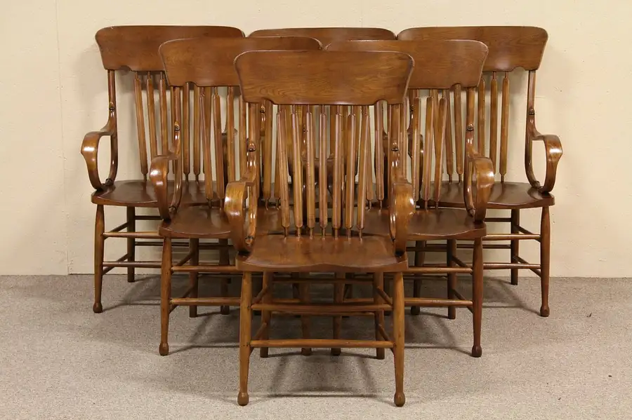 Main image of Set of 6 Antique 1900 Firehouse Armchairs