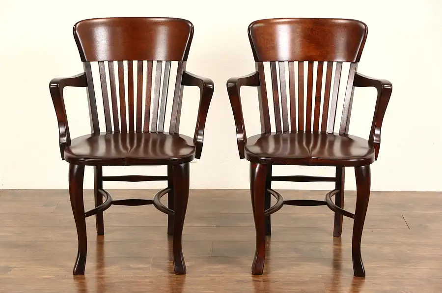 Main image of Pair Antique 1910 Banker, Office or Library Chairs with Arms