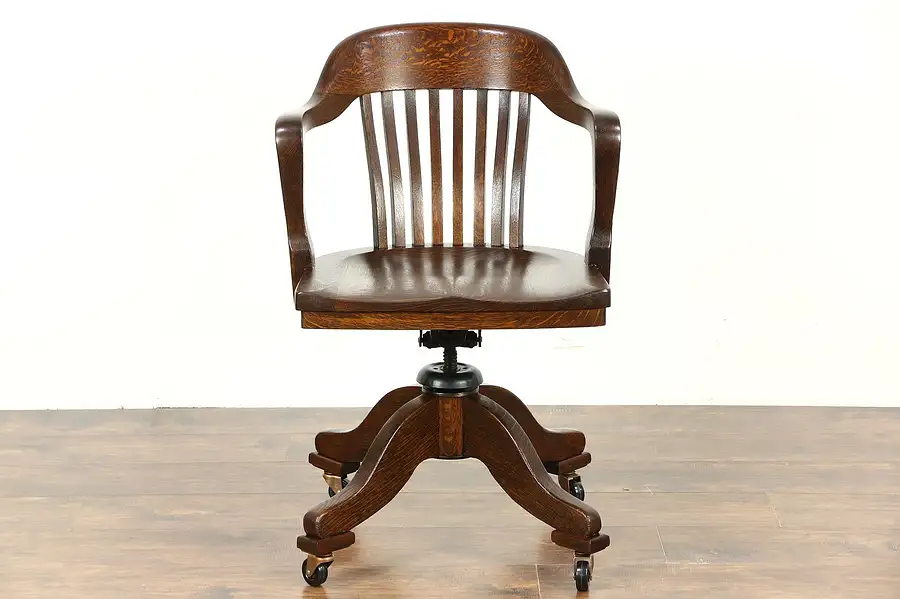 Main image of Oak Antique Swivel Adjustable Office Desk Chair