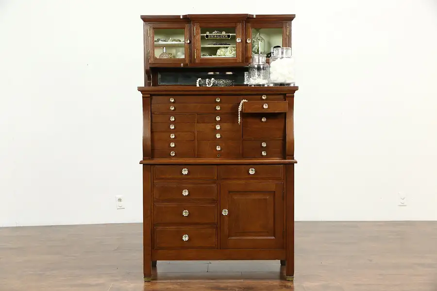 Main image of Oak Dentist Antique 1900 Dental, Jewelry or Collector Cabinet, 21 Drawers