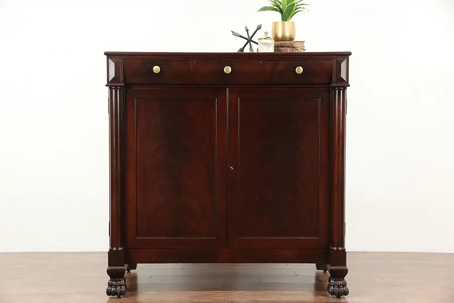 Main image of Empire Mahogany 1900 Antique Chifferobe Linen Chest or Dresser, Paw Feet