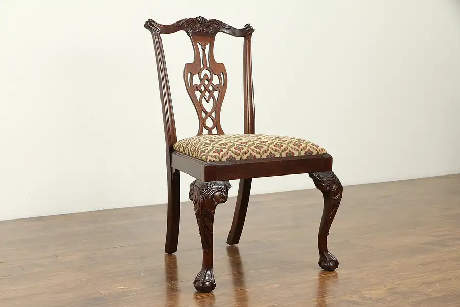 Main image of Irish Chippendale Carved Mahogany Vintage Desk or Side Chair