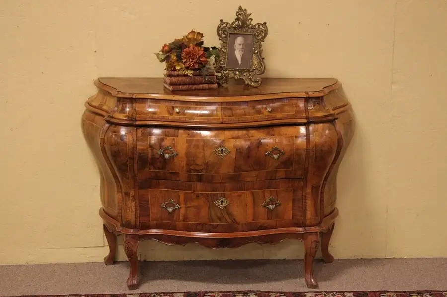 Main image of Tuscan Italian Burl Bombe Chest or Commode