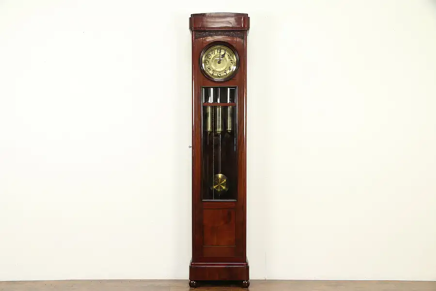 Main image of Tall Case Grandfather German Antique Mahogany Clock, Westminster Chime