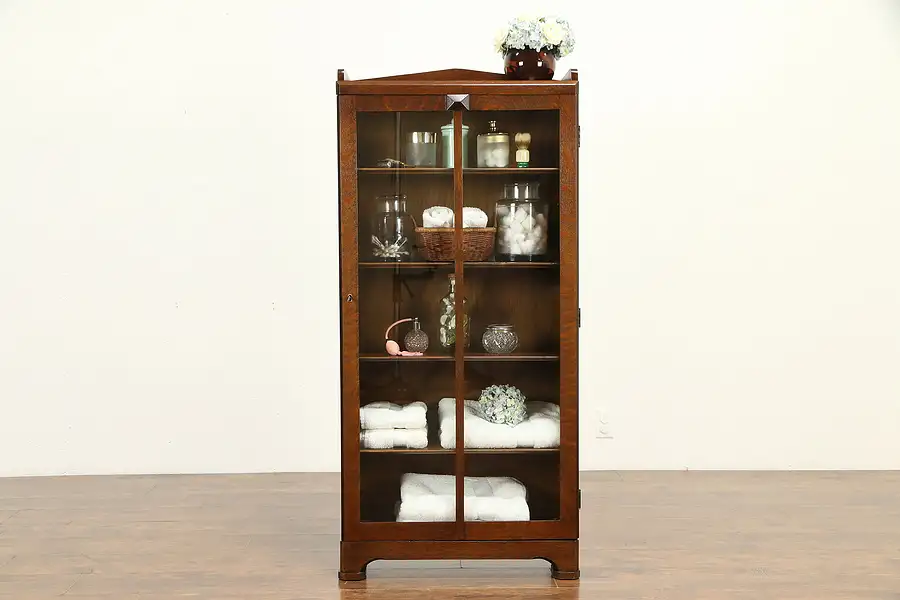 Main image of Arts & Crafts Mission Oak Antique Craftsman Bookcase, Bath Cabinet