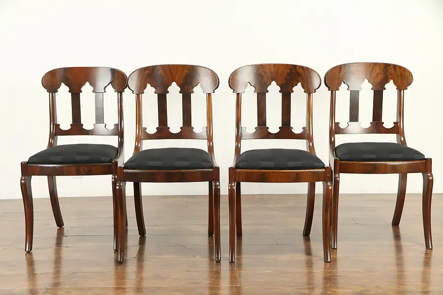 Main image of Set of 4 Empire 1825 Antique Dining or Game Chairs, New Upholstery