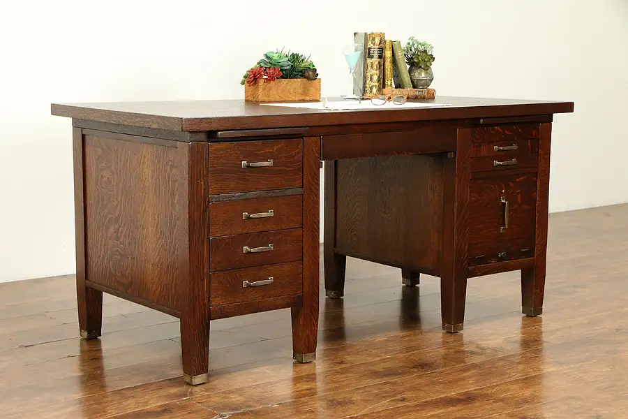 Main image of Arts & Crafts Mission Oak Antique Craftsman Printer Office Desk