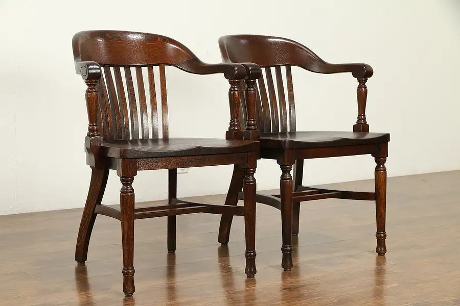 Main image of Oak Quarter Sawn Antique Banker, Office or Library Desk Chair, Welch C