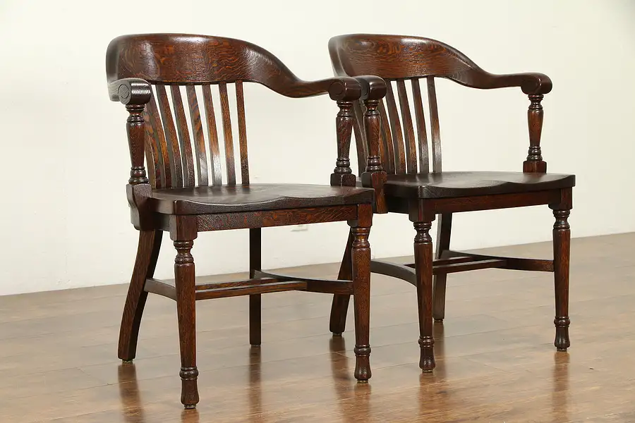 Main image of Oak Quarter Sawn Antique Banker, Office or Library Desk Chair, Welch D