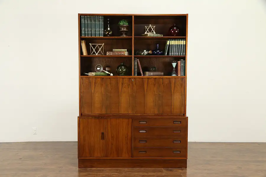 Main image of Midcentury Modern Rosewood Desk Bar Cabinet Bookcase, Hundevad Danish