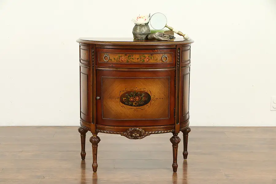 Main image of Demilune Half Round Hall Console Cabinet, Mahogany, Hand Painted