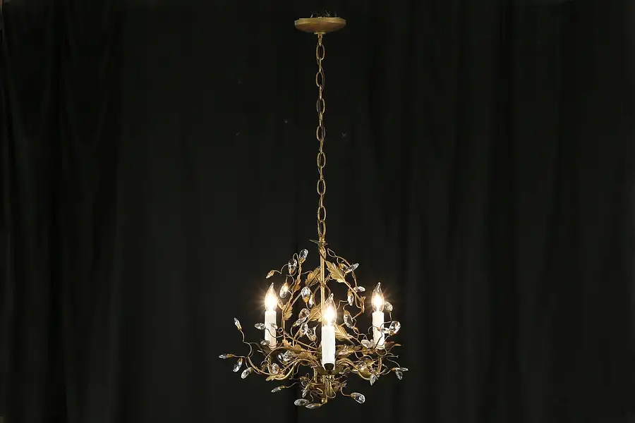 Main image of Wrought Iron & Crystal 3 Candle Vintage Chandelier