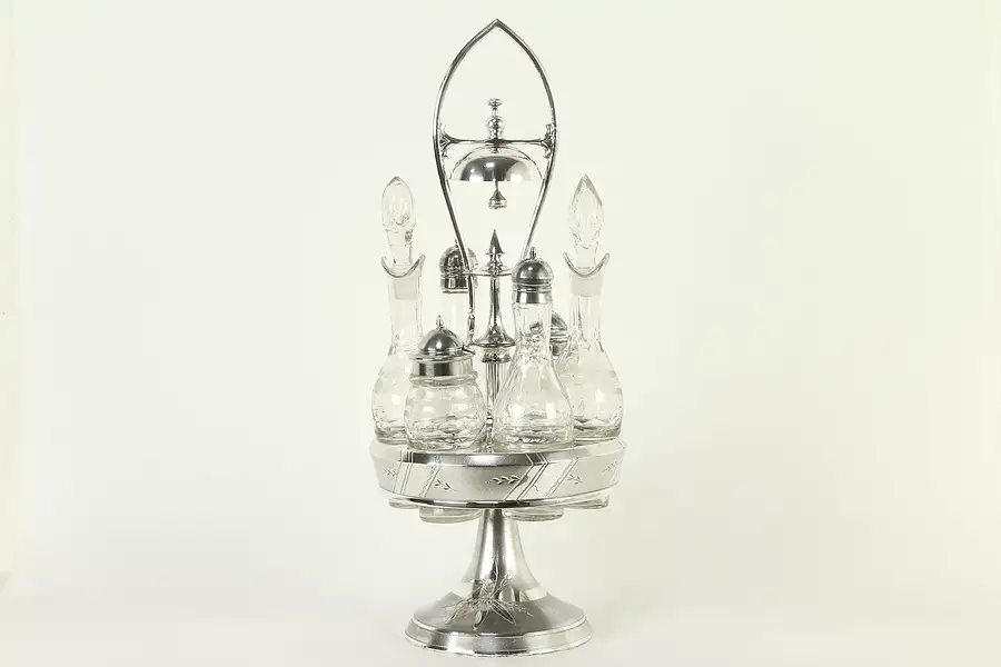 Main image of Victorian Antique Silverplate Condiment Castor Set, Servant Bell Pat 1874