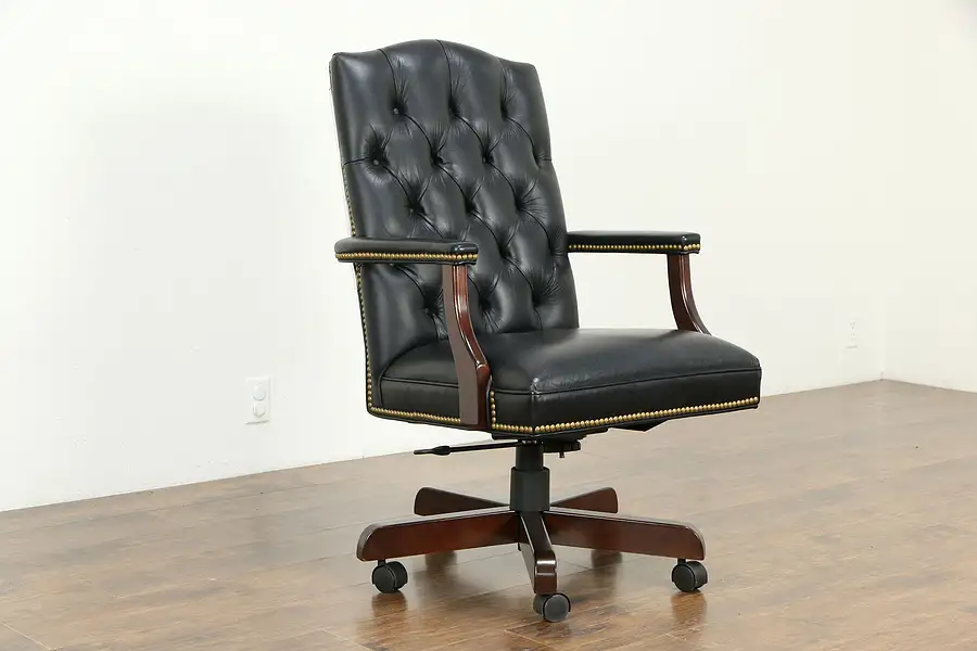 Main image of Tufted Leather Vintage Swivel Adjustable Desk Chair, Jasper