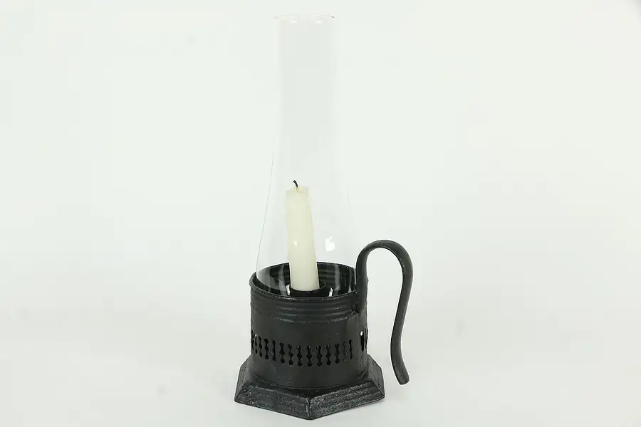 Main image of Wrought Tin Hurricane Shade Candle Holder, Signed
