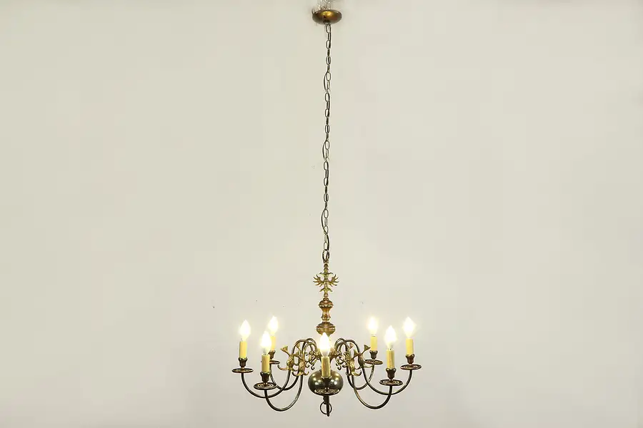 Main image of Patinated Dark Brass Vintage 8 Candle Chandelier, Eagle & Fish Mounts