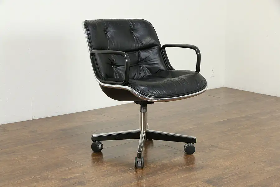 Main image of Knoll Midcentury Vintage Swivel Adjustable Leather & Chrome Desk Chair
