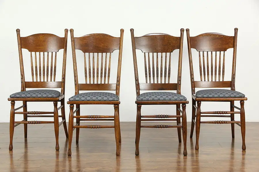 Main image of Victorian Set of 4 Oak Antique Dining or Game Table Chairs New Upholstery