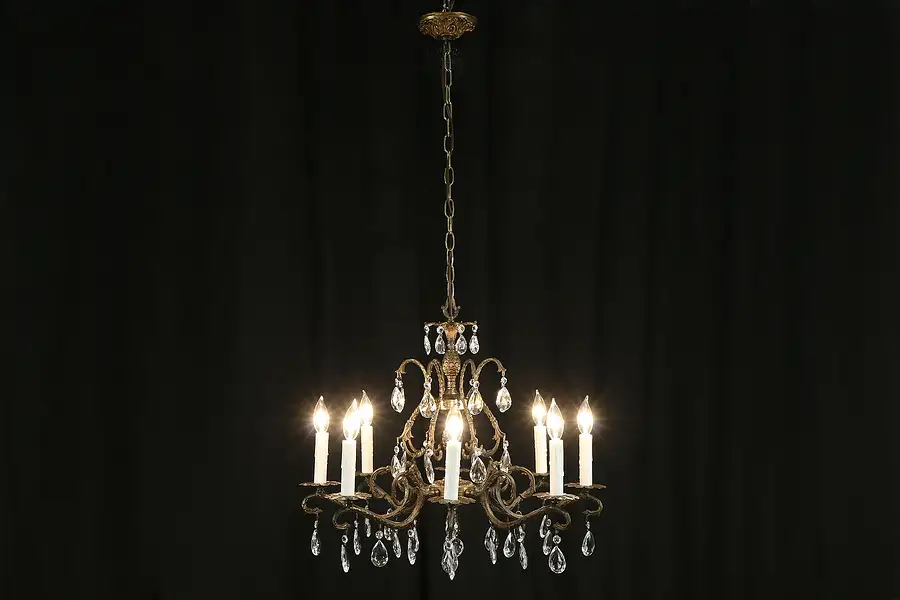 Main image of Crystal & Patinated Brass 8 Candle Vintage Chandelier