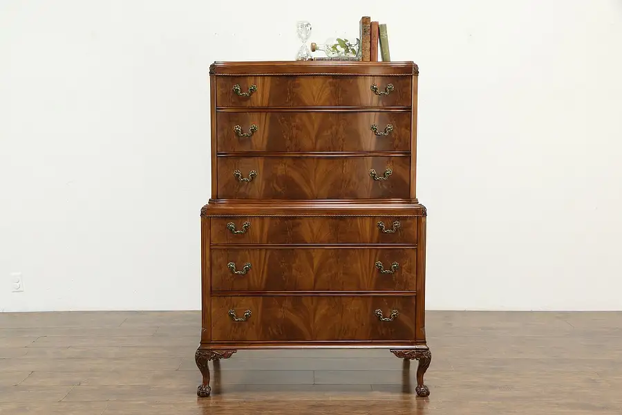 Main image of Georgian Style Mahogany Vintage Tall Chest on Chest, Carved Claw Feet