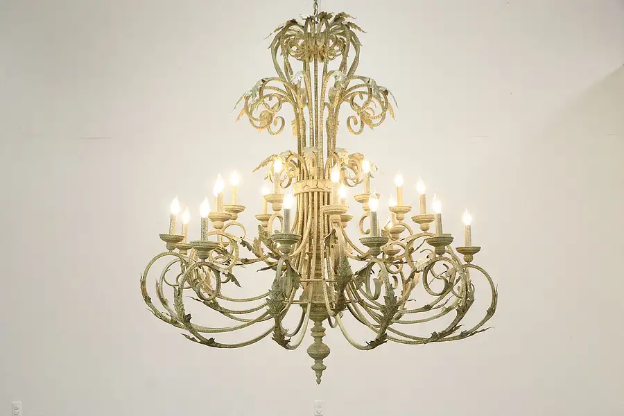 Main image of Wrought Iron Crackle Finish Vintage 24 Candle 5' Chandelier