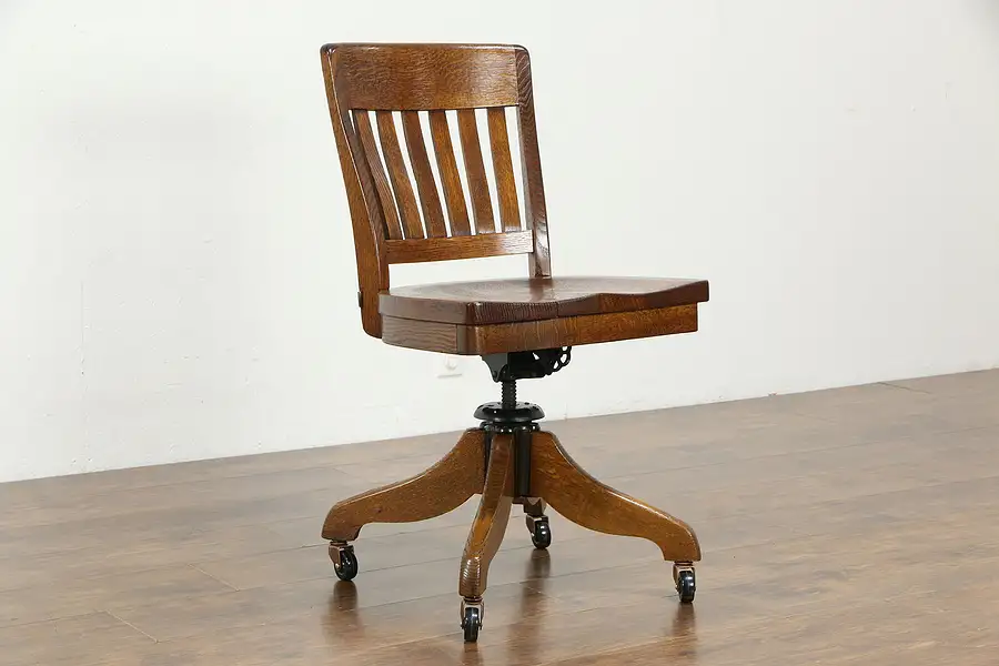 Main image of Craftsman Oak Antique Swivel Adjustable Office Desk Chair