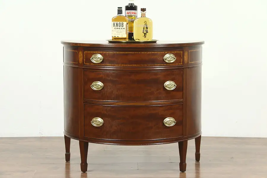 Main image of Demilune Half Round Inlaid Marquetry Chest or Hall Console Cabinet
