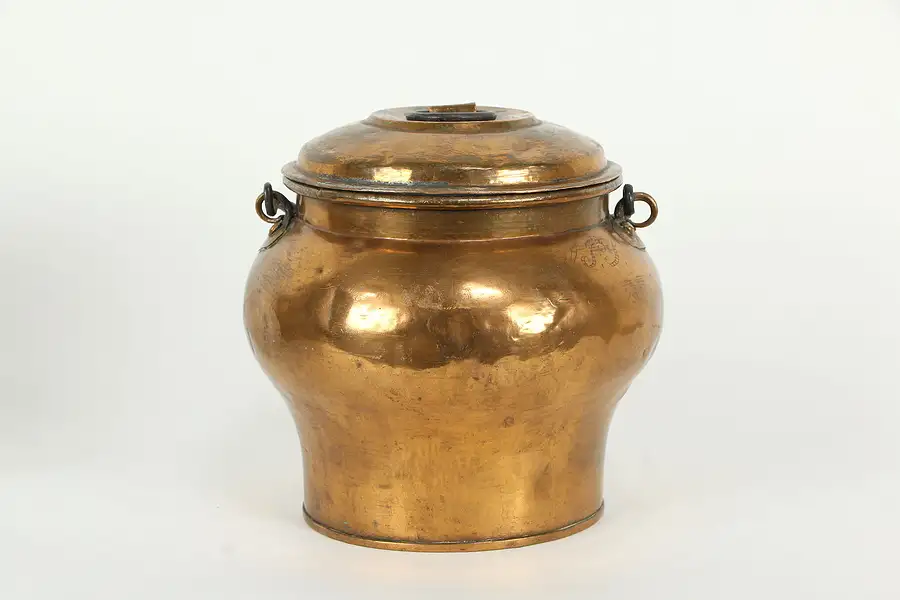 Main image of Covered Copper Antique Farmhouse Pot, Hand Dovetailed, Wedding Monograms
