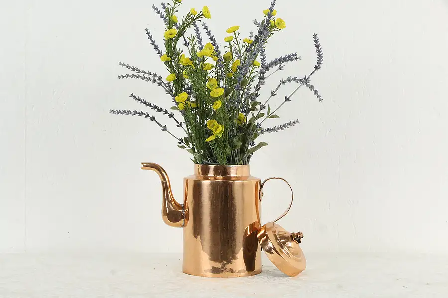 Main image of Copper Antique Farmhouse Coffee Pot Tea Kettle, Hammered Dovetail Joints