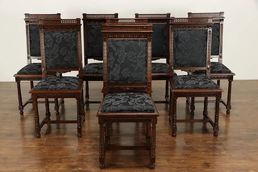 Main image of Renaissance Set of 8 Antique Italian Carved Dining Chairs, New Upholstery