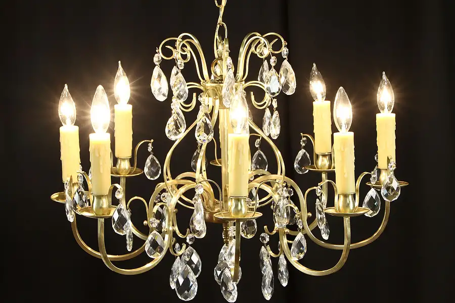 Main image of Midcentury Modern Brass & Crystal Vintage Chandelier, Germany