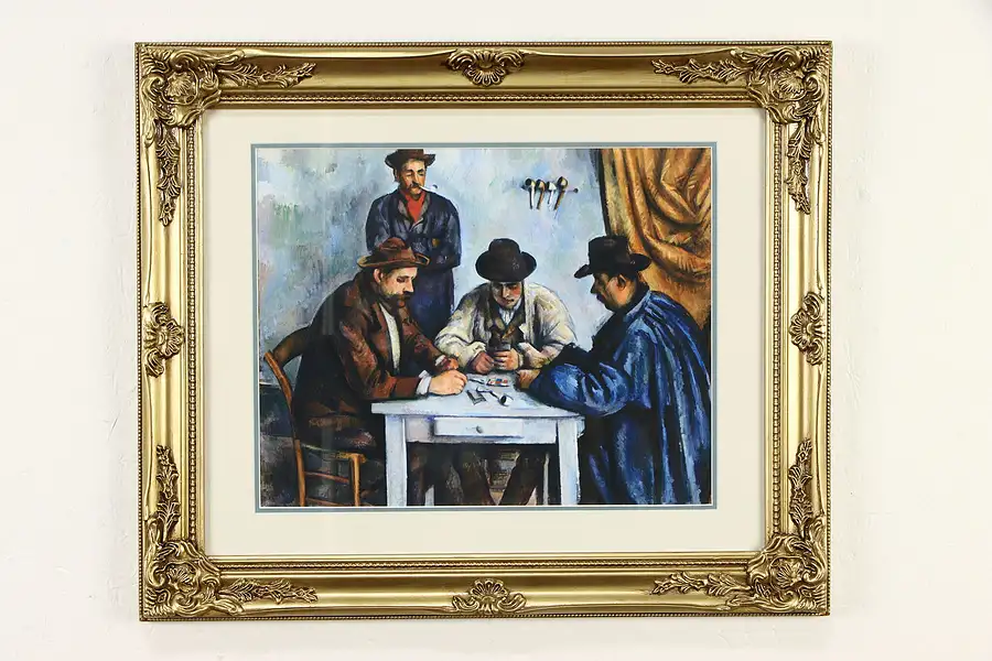 Main image of The Card Players Giclee Framed Print after Cézanne, Gold Frame 24"