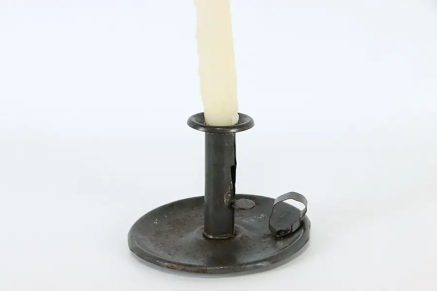 Main image of Antique Farmhouse Chamberstick or Candle Holder with Handle, Adjustable
