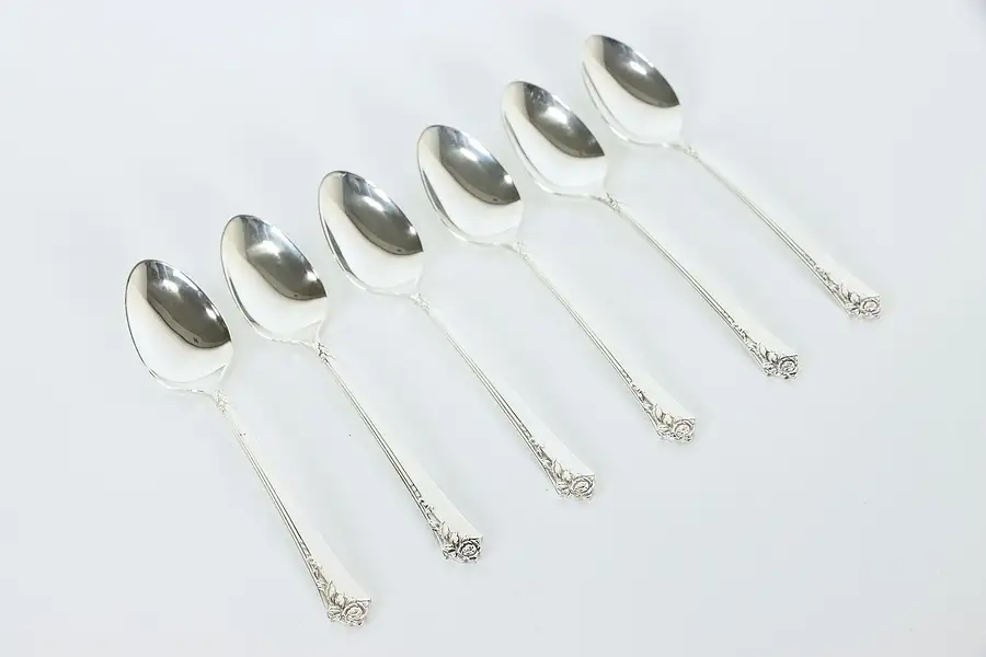 Main image of Sterling Silver Heirloom Damask Rose Set of 6 Demitasse Coffee Spoons 4"