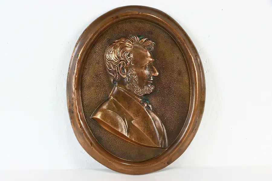 Main image of Hand Hammered Antique Copper Relief Plaque, Abraham Lincoln, 12.5"