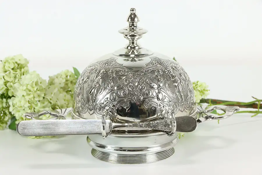 Main image of Victorian Antique Silverplate Dome Covered Butter Dish, Angels, Rogers