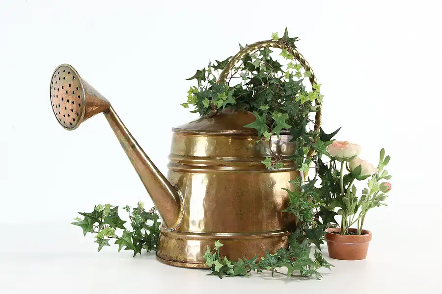 Main image of Solid Copper Vintage Farmhouse Watering Can, Brass Handle
