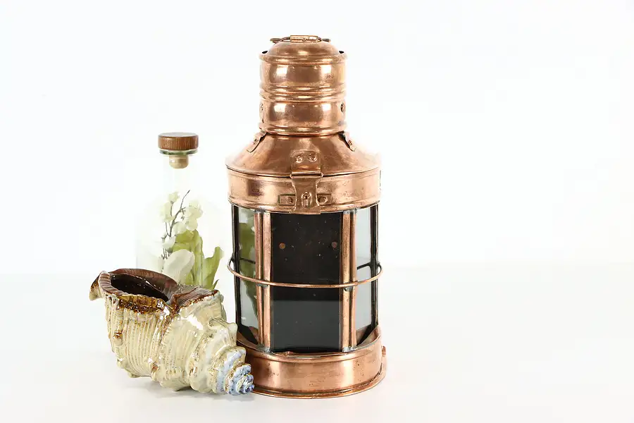 Main image of Copper Vintage Handmade Farmhouse Lantern, Lifting Lid