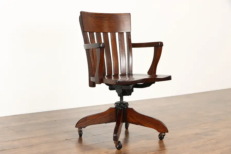 Main image of Craftsman Antique Quarter Sawn Oak Adjustable Swivel Office Desk Chair