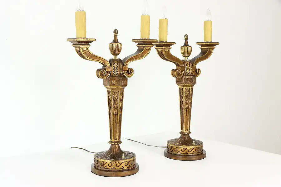 Main image of Pair of Vintage Candelabra Lamps, Beeswax Candles