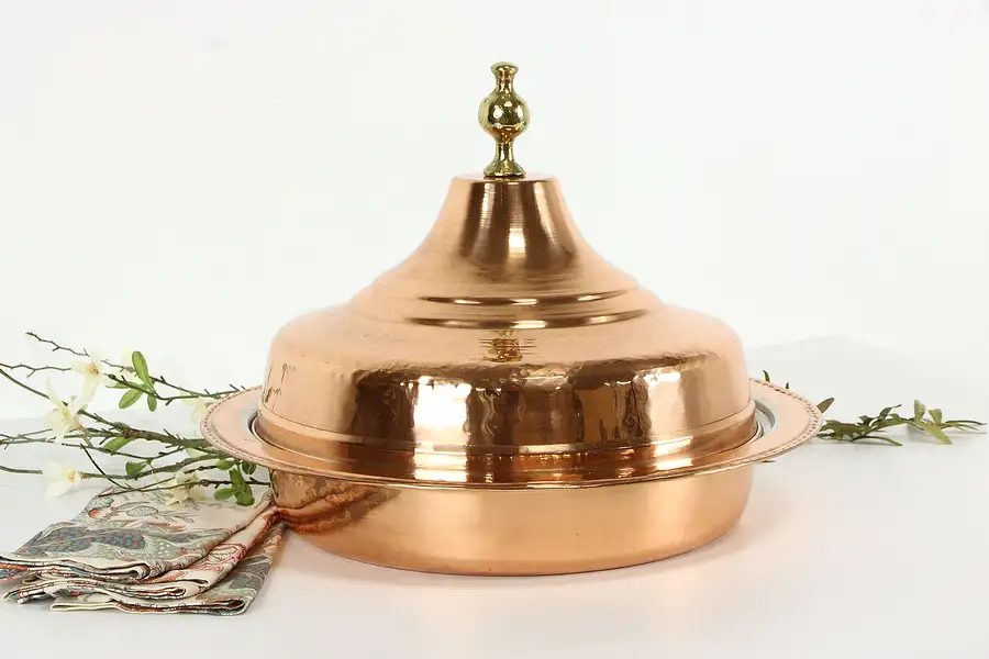 Main image of Copper Hand Hammered Farmhouse Large Serving Bowl & Cover or Centerpiece