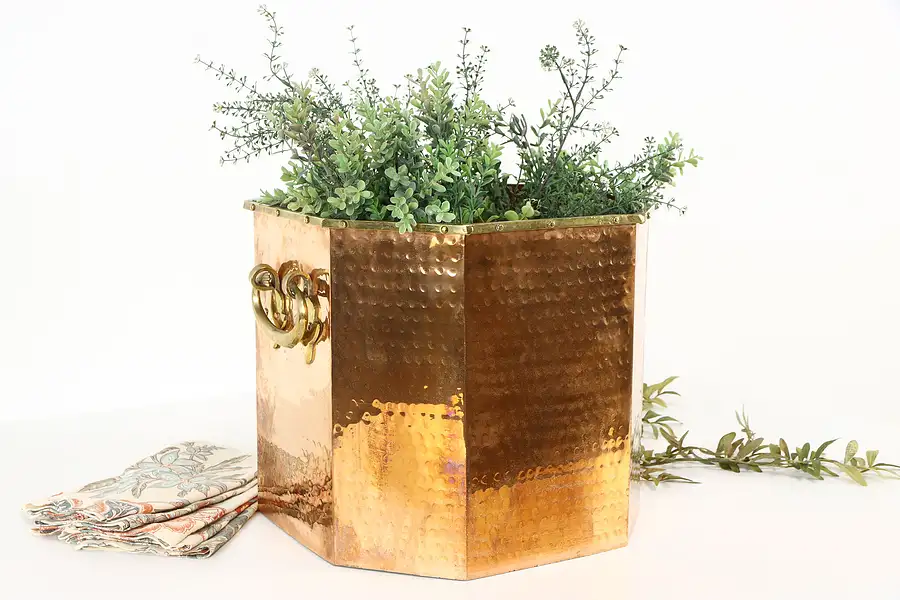 Main image of Hammered Vintage Farmhouse Copper Octagonal Planter, Pot or Bin