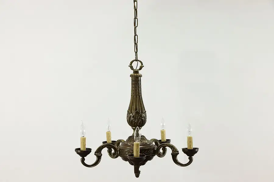 Main image of Traditional Antique Patinated Brass Chandelier, 5 Beeswax Candle Lights